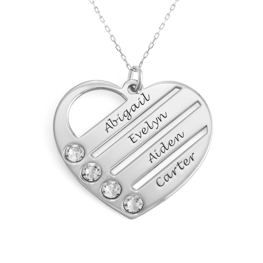 Terry Birthstone Heart Necklace with Engraved Names in 10ct White Gold product photo