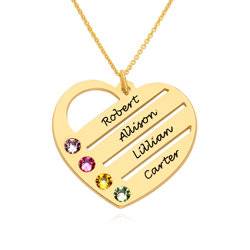 Terry Birthstone Heart Necklace with Engraved Names in 14k Gold product photo