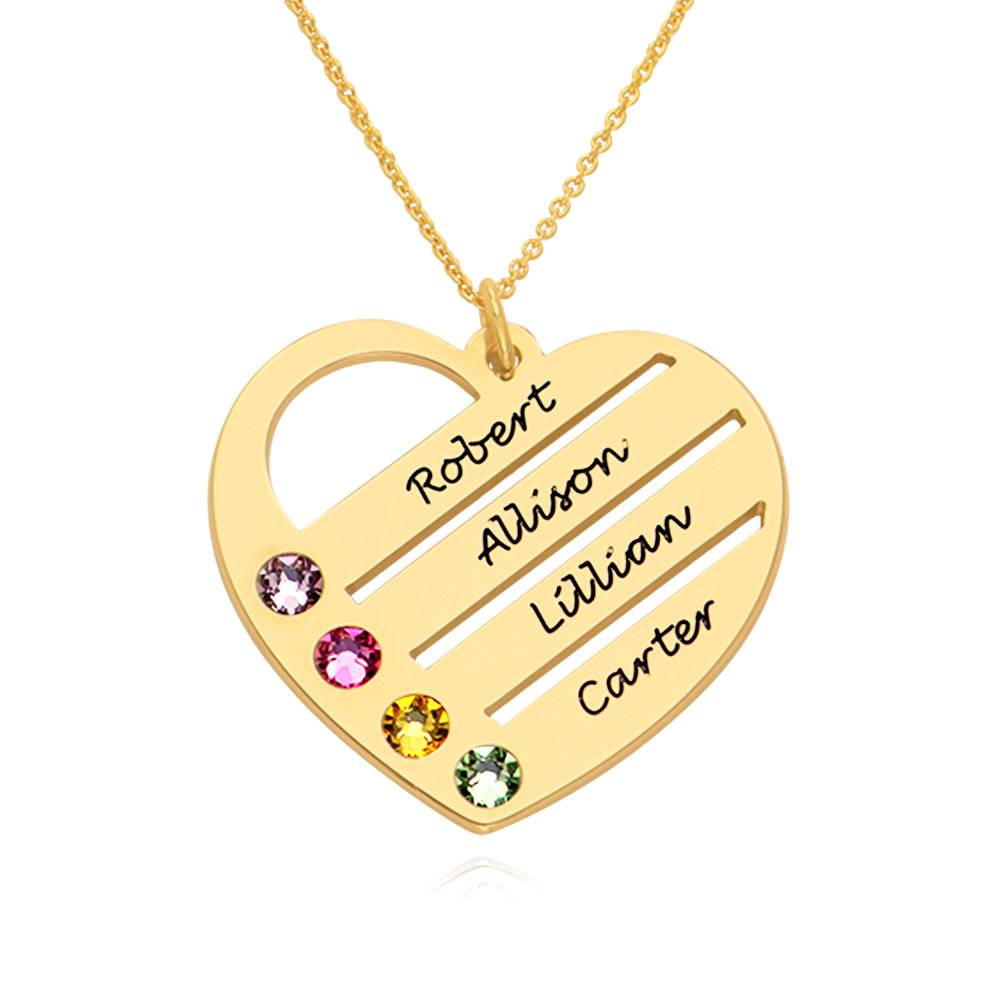 Terry Birthstone Heart Necklace with Engraved Names in 14k Gold
