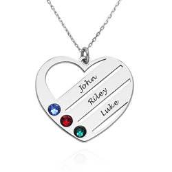 Terry Birthstone Heart Necklace with Engraved Names in 14k White Gold product photo