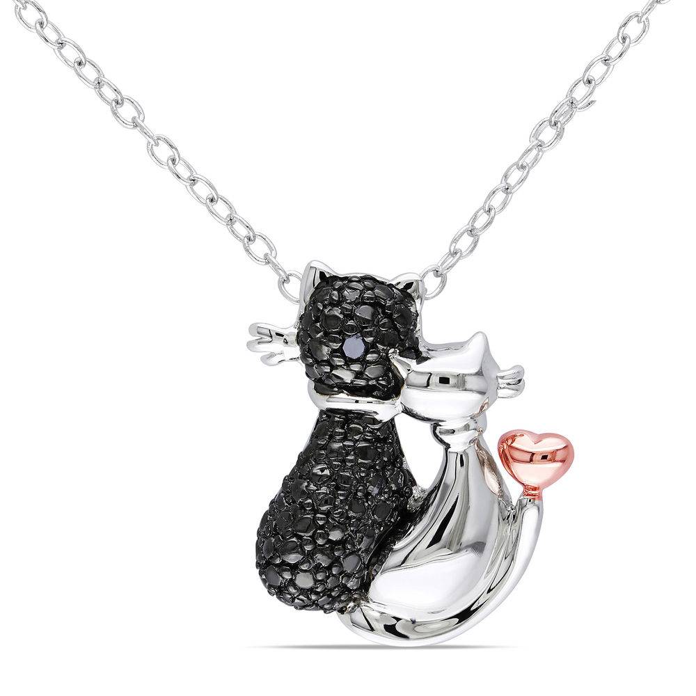 Black Diamond Cats Necklace in Sterling Silver with Rose Gold Plated details and Rhodium Plated