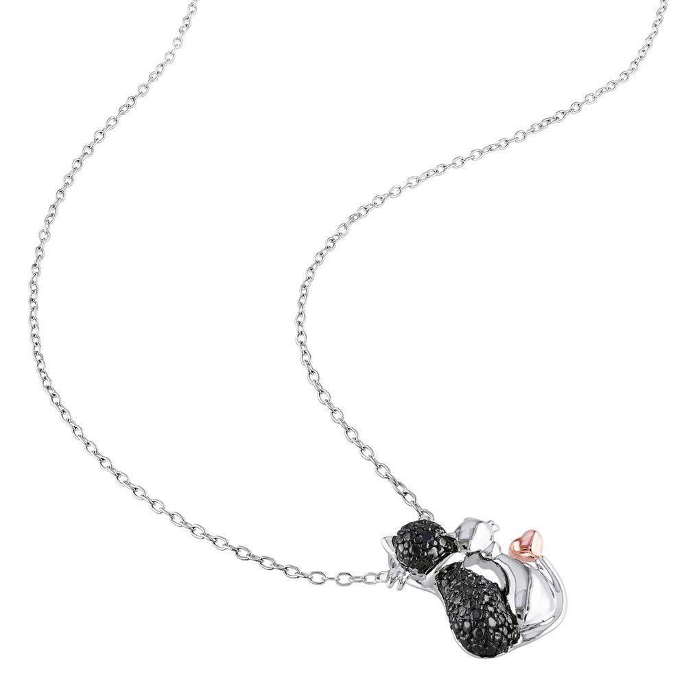 Black Diamond Cats Necklace in Sterling Silver with Rose Gold Plated details and Rhodium Plated