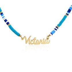 Blue Bead Name Necklace in Gold Plating product photo