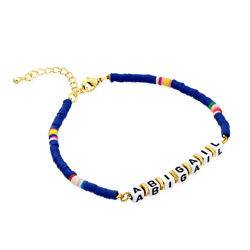 Blue Kids Custom Beaded Name Bracelet in Gold Plating product photo