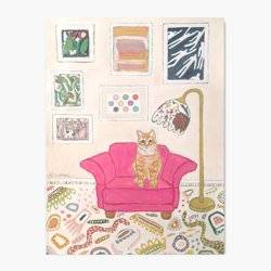 Cat on Pink Chair Wall Art Print product photo