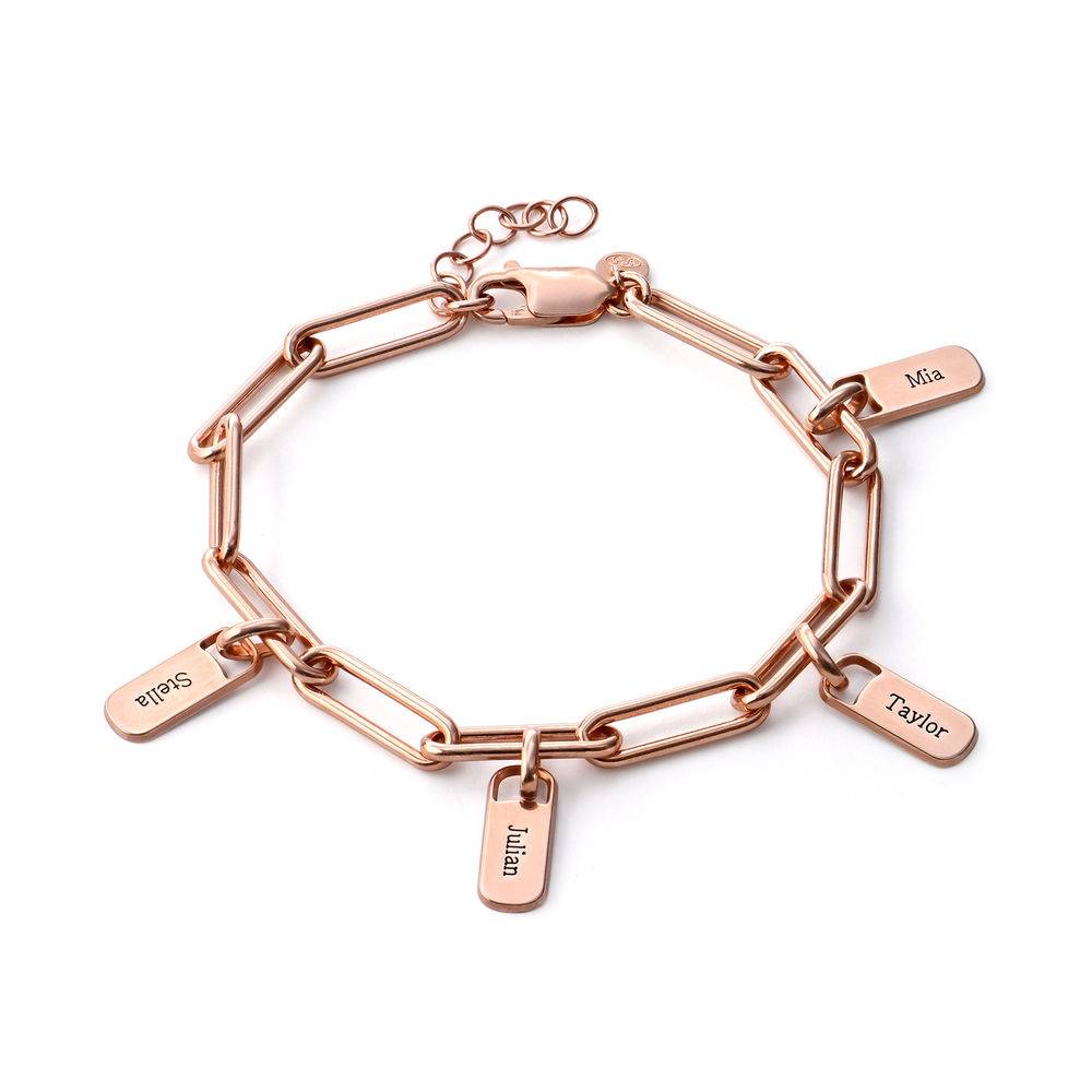 Gliederarmband mit personalisierten Tag Charms in rosévergoldetem Silber