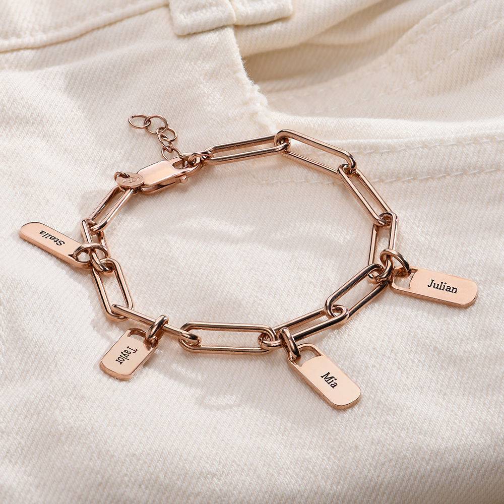 Gliederarmband mit personalisierten Tag Charms in rosévergoldetem Silber