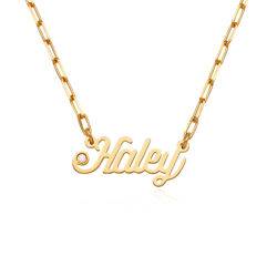 Paperclip collar con nombre cursiva con diamante en oro vermeil foto de producto