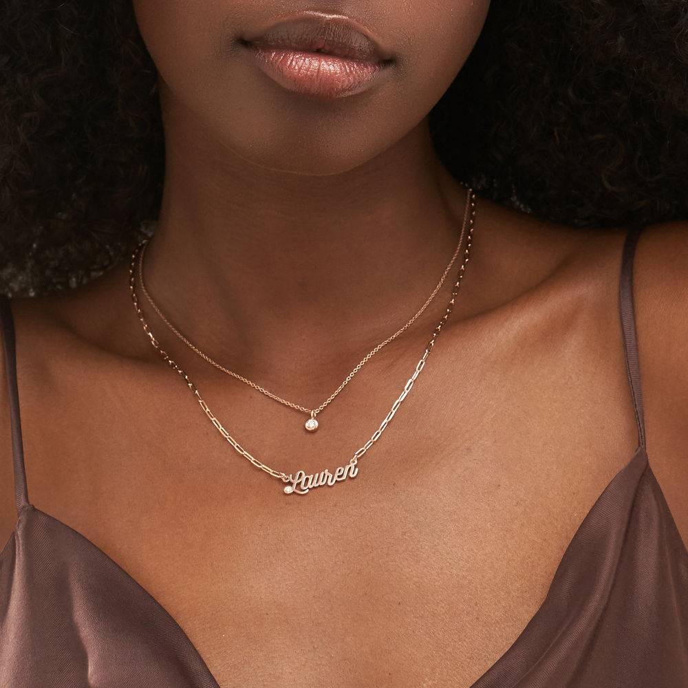 Paperclip Script Name Necklace with Diamond in 18k Rose Gold Plating