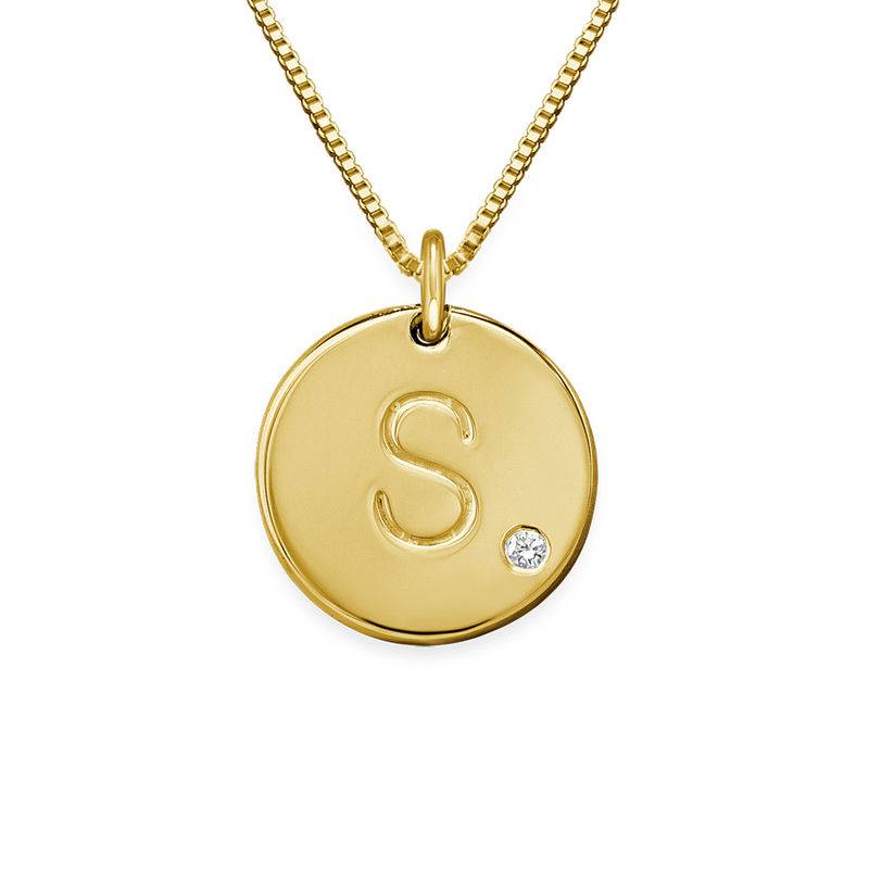 Charm Necklace with Initial Gold Plated with Diamond product photo