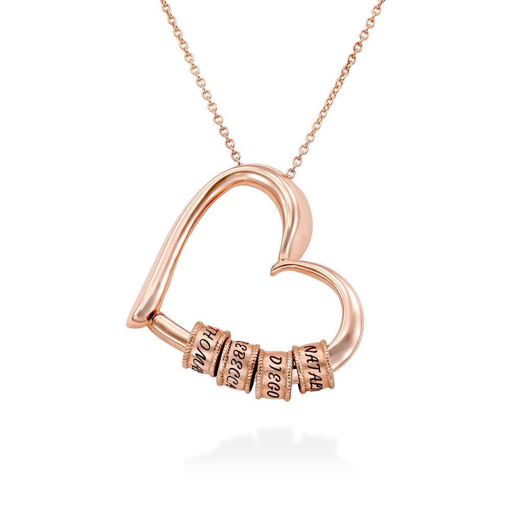 Charmevolle Herz-Halskette mit gravierten Beads aus Rosé Gold Vermeil
