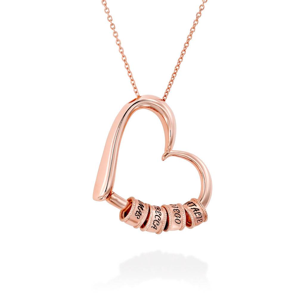 Charmevolle Herz-Halskette mit gravierten Beads aus Rosé Gold Vermeil