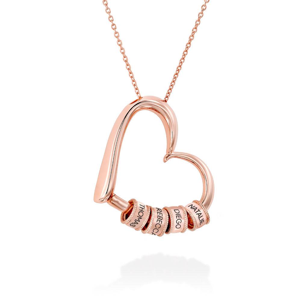 Charming Heart Necklace with Engraved Beads in Rose Vermeil