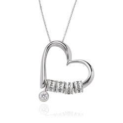 Charmante Herz-Halskette mit gravierten Perlen aus Sterling Silber Produktfoto