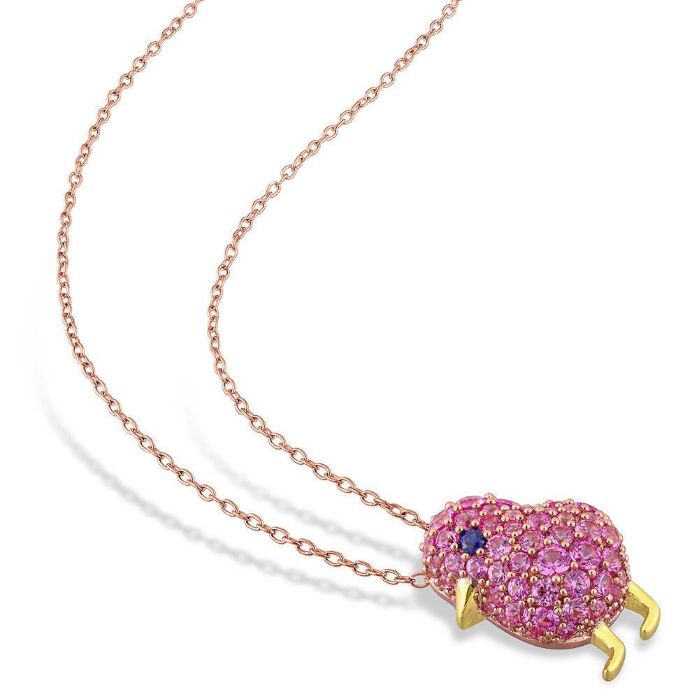 Chick Necklace with Lab-Created Blue and Pink Sapphire in Rose Gold Plated Sterling Silver
