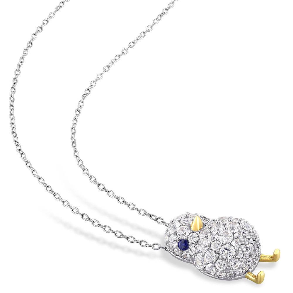 Chick Necklace with Lab-Created Blue and White Sapphire in Sterling Silver with Gold Plated details