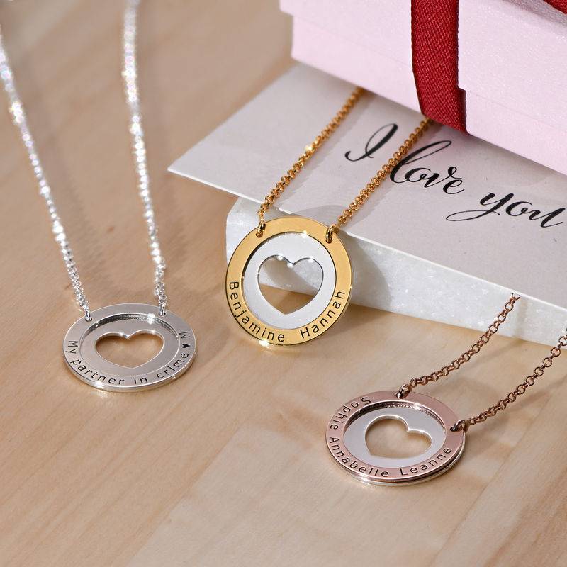 Collar de corazón circular en plata y chapado en oro-3 foto de producto