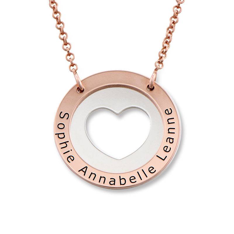Collar de corazón circular en plata y chapado en oro rosa-2 foto de producto