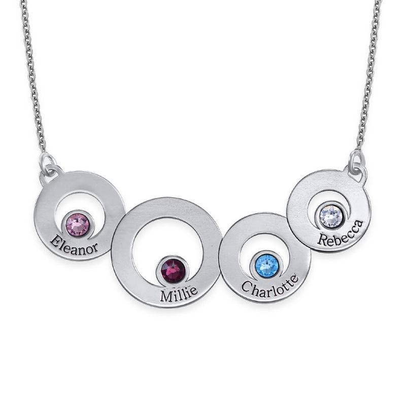 Circles Necklace with Engraving and Birthstones in Sterling Silver product photo