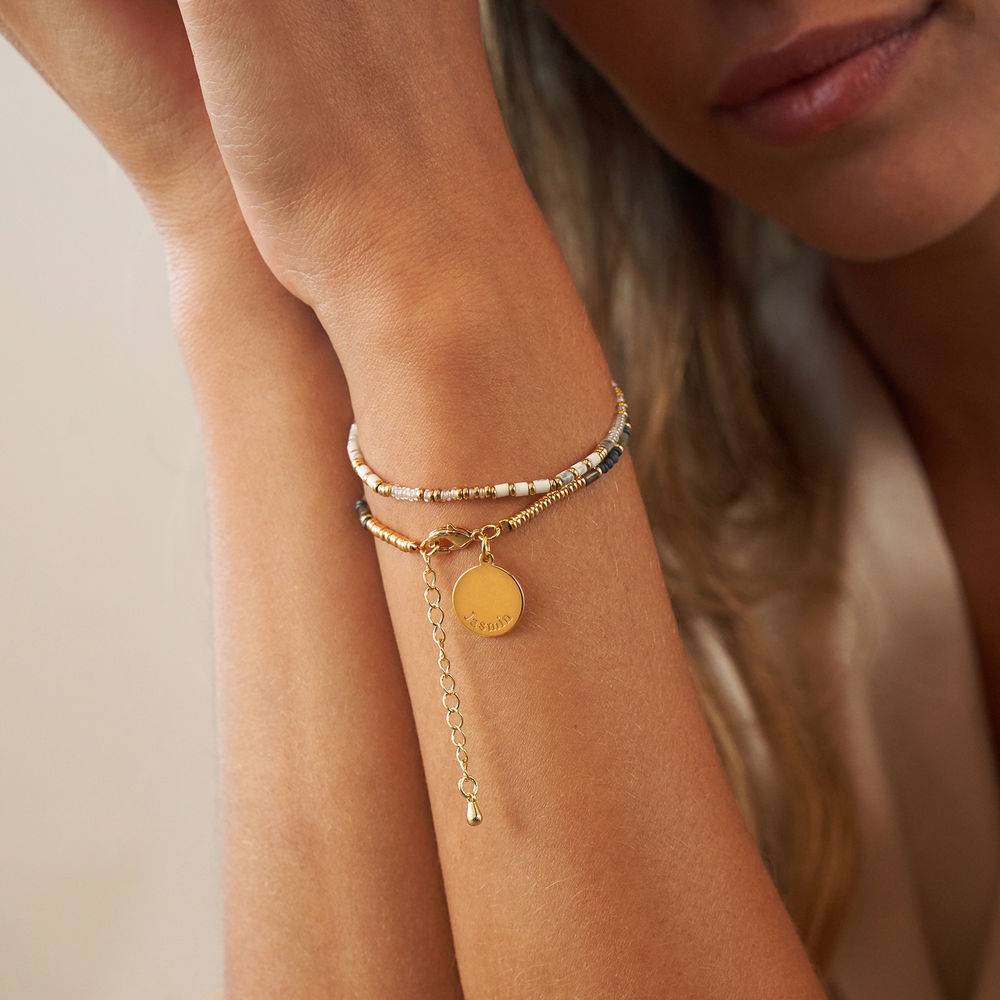 Bracelet/Bracelet de cheville Perles Coco avec Pendentif gravé en Plaqué Or