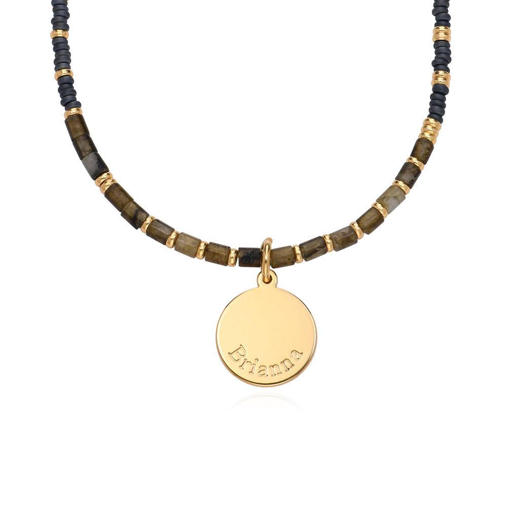 Cocoa Beads Necklace with Engraved Pendant in Gold Plating