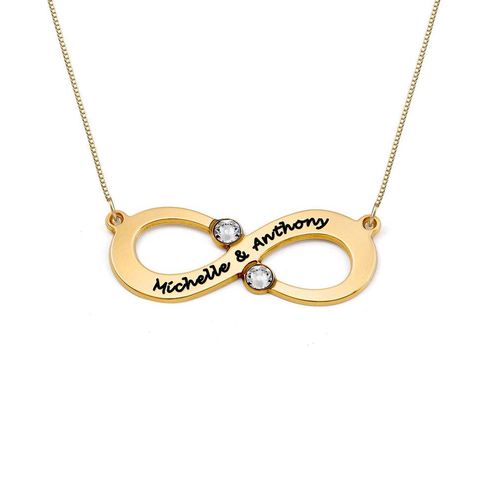 Couple's Infinity Necklace With Birthstones In 10ct Yellow Gold-1 product photo