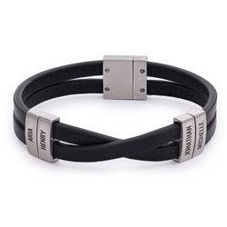 Criss-Cross Men Leather Bracelet with Engravings product photo