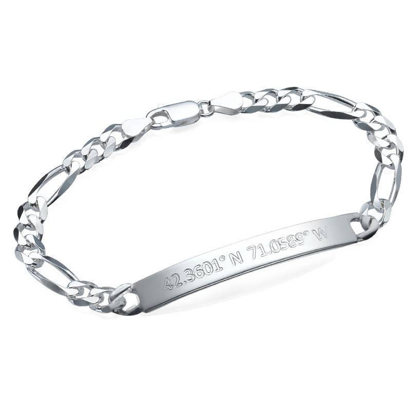 Cuban Curb Coordinates Bar Bracelet for Men in Sterling Silver product photo