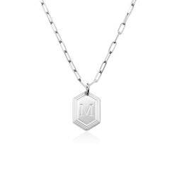 Cupola Link Chain Initial Necklace in Sterling Silver product photo