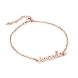 Cursive Name Bracelet in Rose Gold Plating with Diamond product photo