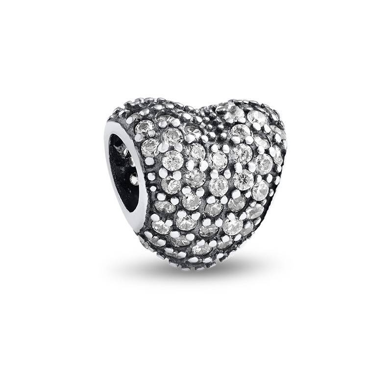 Curved Heart Silver Bead with Cubic Zirconia product photo