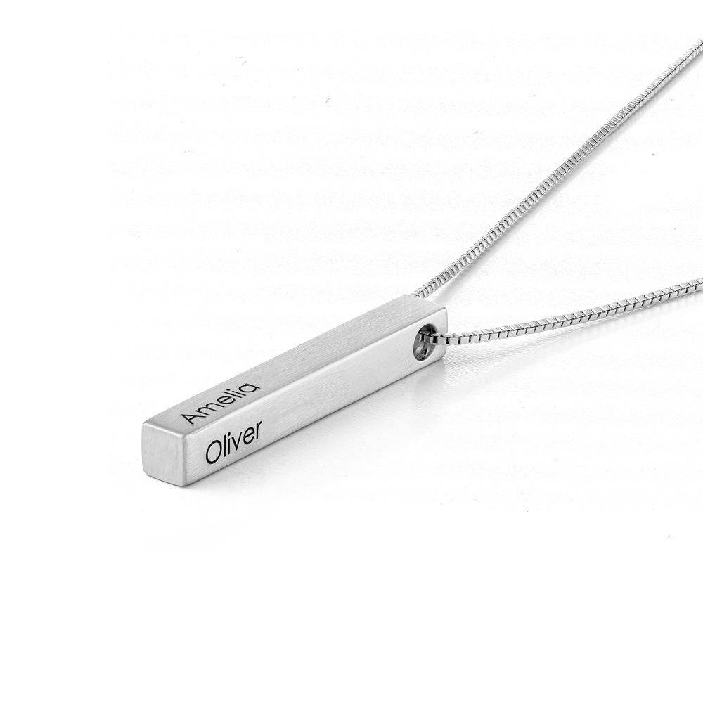Custom 3D Bar Necklace in Matte Silver