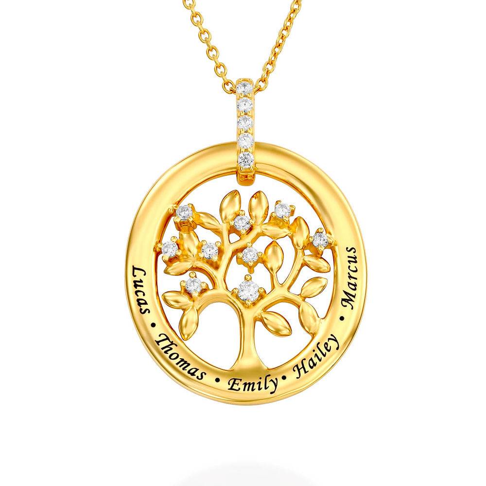 Custom Family Tree Necklace With Cubic Zirconia in Gold Vermeil product photo