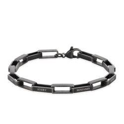 Custom Square Link Men Bracelet in Silver Oxide product photo