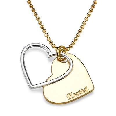 Herz-Halskette für Paare in zwei Tönen mit Wunschgravur-1 Produktfoto