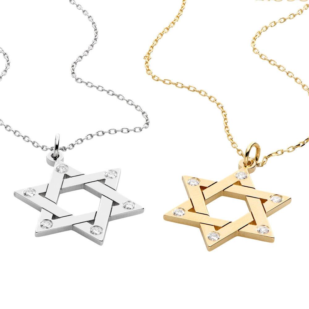 Collier Étoile De David 14 Mm Brillant – Pendentif Argent 925 + Chaîne Cheville 42 Cm – Bijou Judaïsme Élégant Enfant/Adolescent