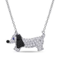 Dog Necklace with Lab-Created Blue and White Sapphire & Black Spinel product photo