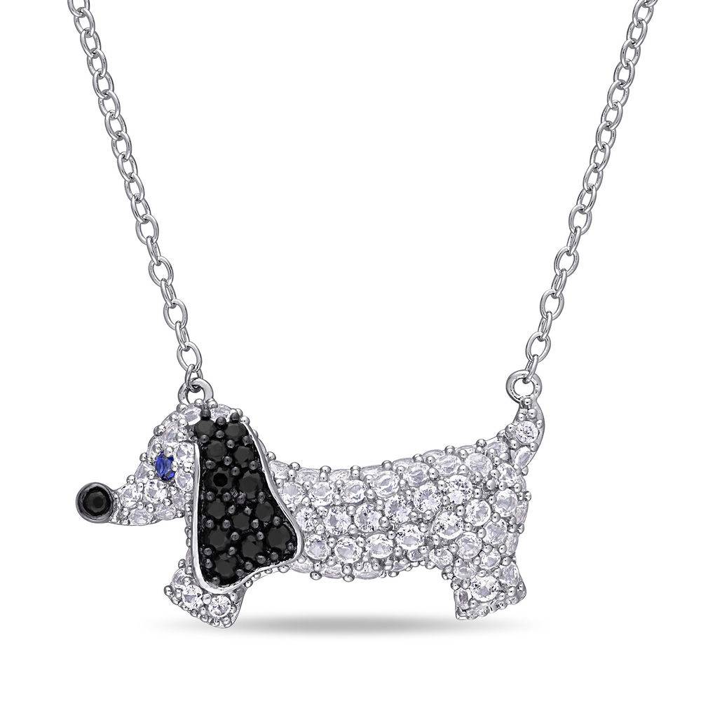 Dog Necklace with Lab-Created Blue and White Sapphire & Black Spinel in Sterling Silver