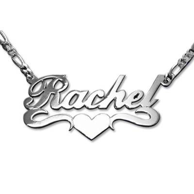 Double Thick Sterling Silver Heart Name Necklace product photo