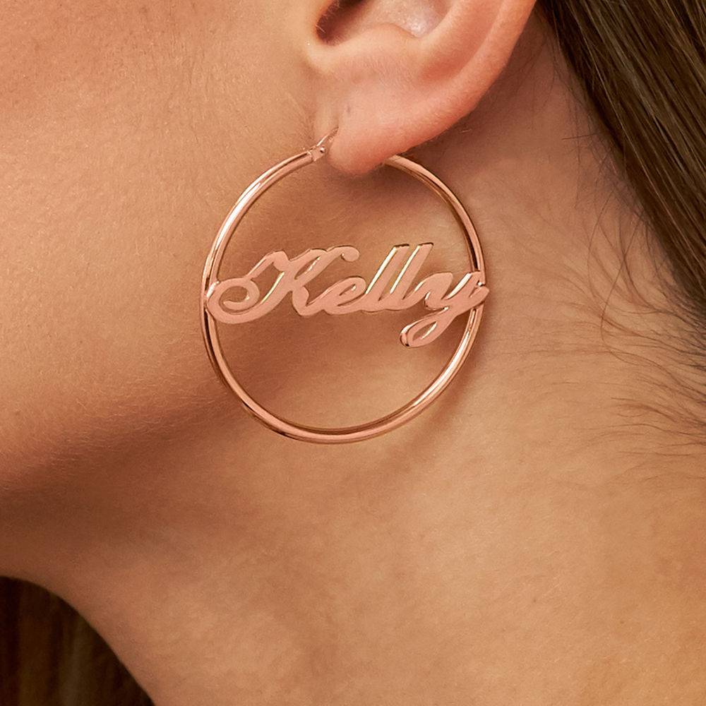 Emily Hoop Name Earrings in 18K Rose Gold Plating