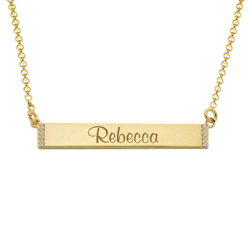 Engravable Bar Necklace with Cubic Zirconia with 18K Gold Plating
