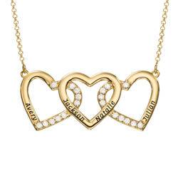 Engraved 3 Hearts Pendant Necklace in Gold Plating product photo