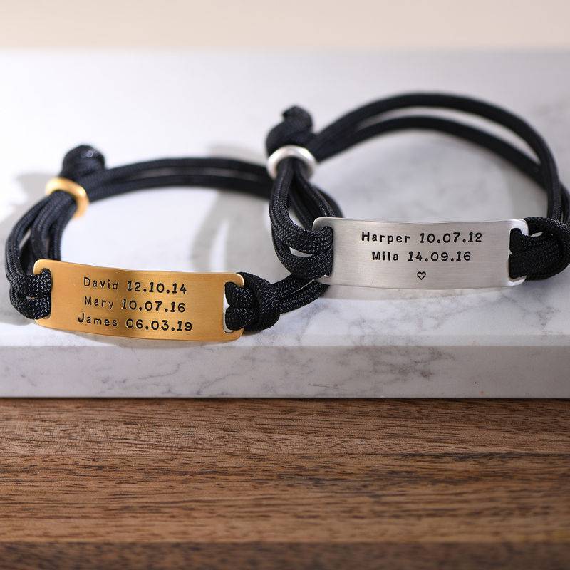 Engraved Bar Cord Bracelet For Men