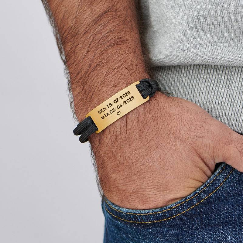 Engraved Bar Cord Bracelet For Men in 18K Gold Plating