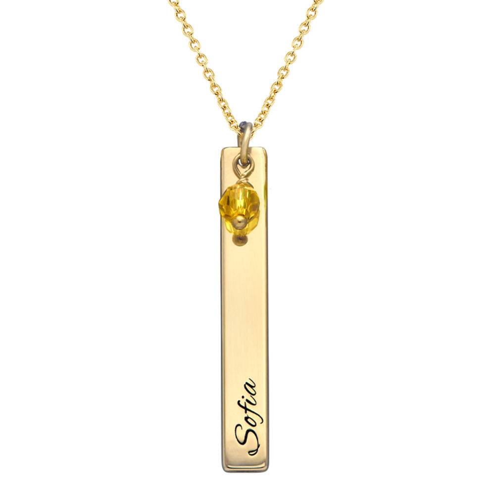 Engraved Bar Necklace with Birthstones in Gold Plating