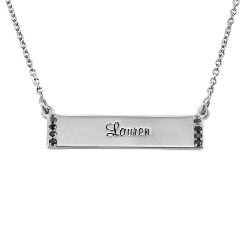 Engraved Bar Necklace with Diamond in Sterling Silver product photo