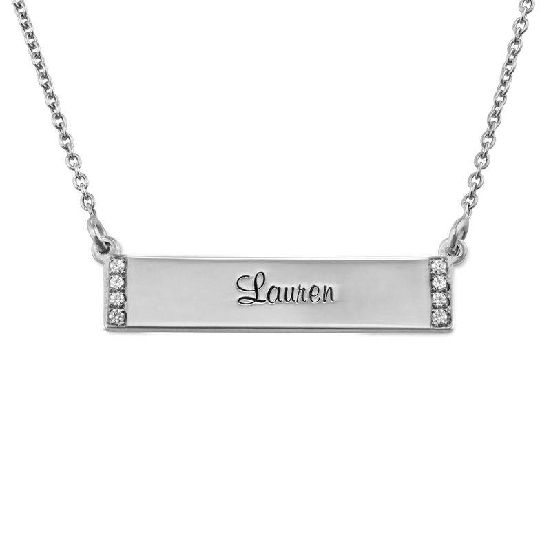 Engraved Bar Necklace with Diamond in Sterling Silver-3 product photo