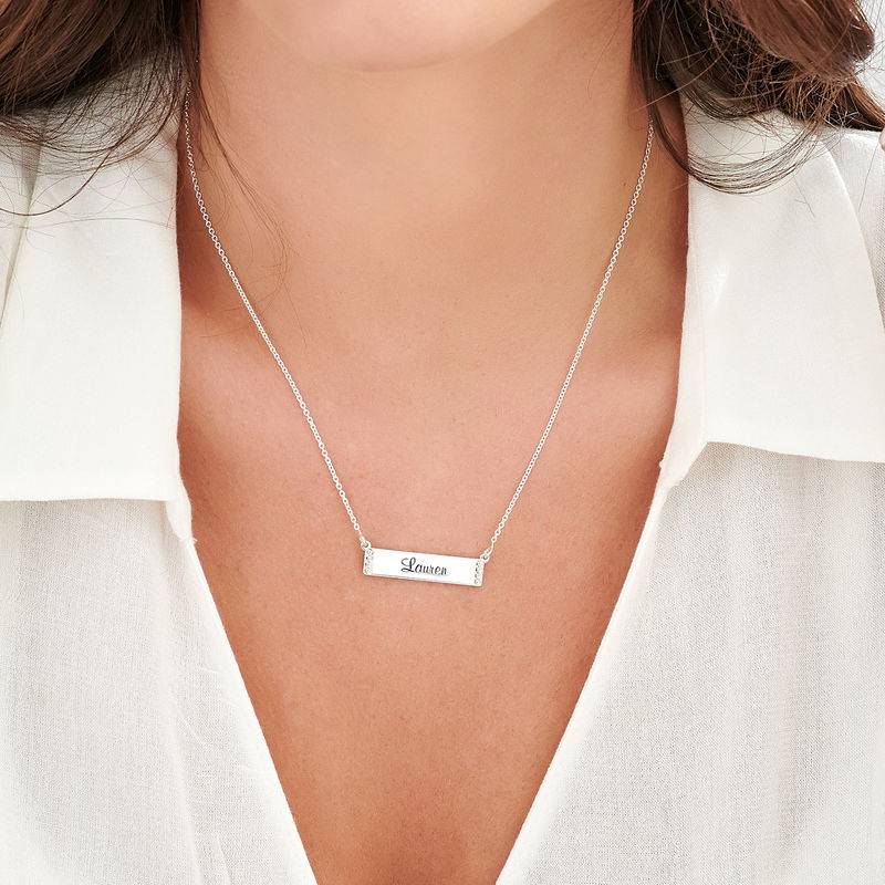 Engraved Bar Necklace with Diamond in Sterling Silver-1 product photo