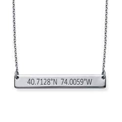 Engraved Coordinates Bar Necklace in Silver product photo