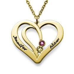 Engraved Couples Heart Birthstone Necklace in 18ct Gold Vermeil product photo